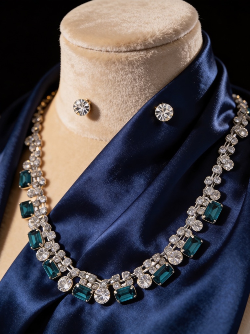 Silver-Tone w/Rhinestone & Blue Crystal Collar Necklace Set